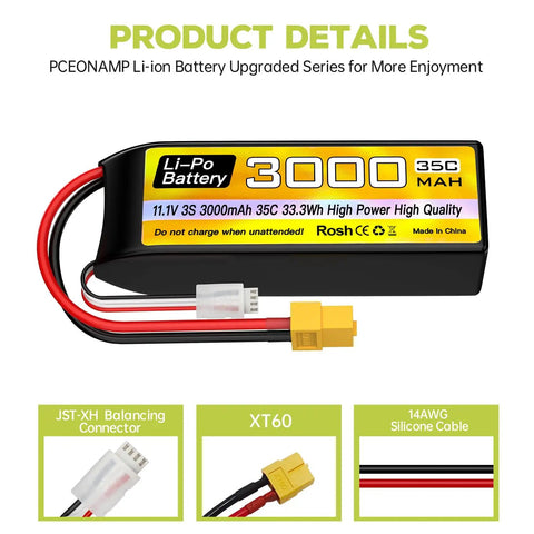 3S 11.1V 3000mAh 35C RC Battery With XT60 Plug And USB Charging Cable Delivers High Energy Density For Fast RC Cars And Trucks