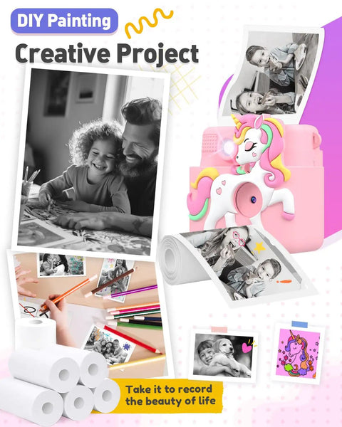 Photo Paper Refills For Kids Instant Print Camera Six Rolls Each 2.2 Inch By 41.66 Ft BPA Free Thermal Paper with DIY painting camera and printed photos