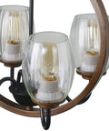 Close-up of glass bulbs on Rectangular Wood And Metal Chandelier With Rustic Kitchen Island Pendant Light, black finish