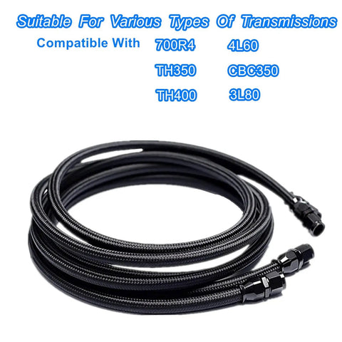 Beefed-Up 6AN PTFE Transmission Cooler Lines Kit For 4L60, 700R4, TH350, TH400, CBC350, 3L80, 7ft nylon and stainless steel hoses