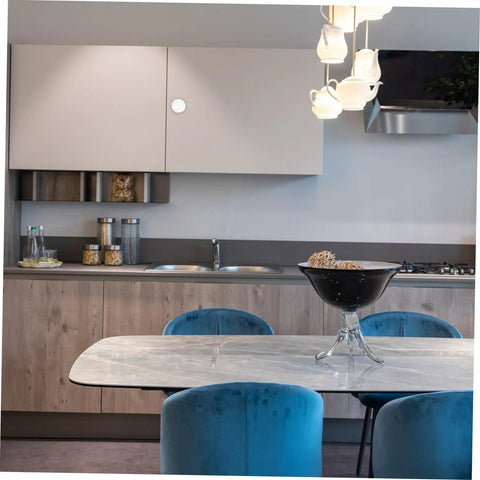 Modern kitchen with Six Pack White Alloy Cabinet Handles Single Hole Round Drawer Pulls for Cabinets and Wardrobes