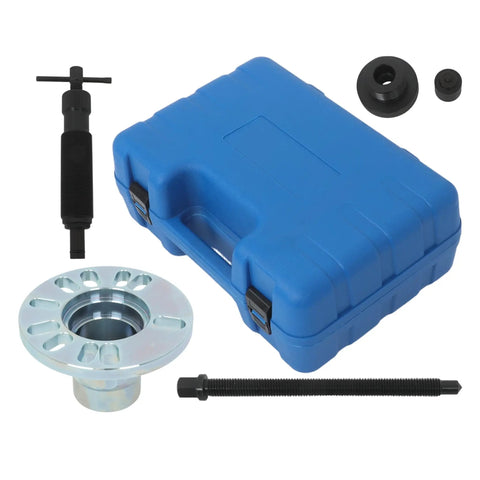 10 Ton Hydraulic Wheel Hub And Drive Shaft Puller Kit For 4 And 5 Stud Car Rides featuring a blue storage case and puller tools.