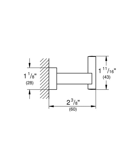 Technical drawing of Dope Essentials Cube Robe Hook In Starlight Chrome With Scratch Resistant Finish, dimensions in millimeters.