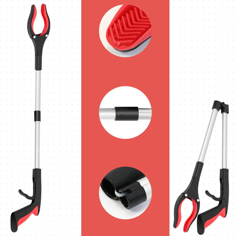 32 Inch Reacher Grabber With Magnetic Swivel Head For Easy Trash Cleanup And Hard To Reach Pickups Heavy Duty Long Reach Tool For Seniors Recovery Exercises Yard Cleanup Red
