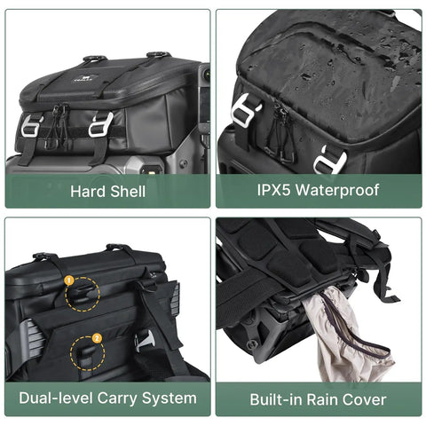 Lancer300 Combo With 300W Power Station, Modular Creator Backpack, waterproof hardshell, and built-in rain cover details