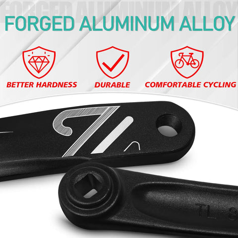 Beefy Aluminum Crank Arm Set For E Bikes And Mountain Rigs, black color, showing diamond interface, durable forged aluminum.
