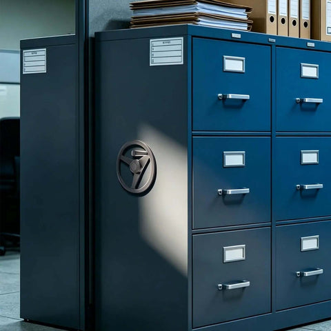 Smooth Tri Spoke Compact Shelving Handwheel In Stylish Black Plastic Crank Handle For Effortless Manual Drive And Easy Archive Rack Storage Access Without Strain on filing cabinet