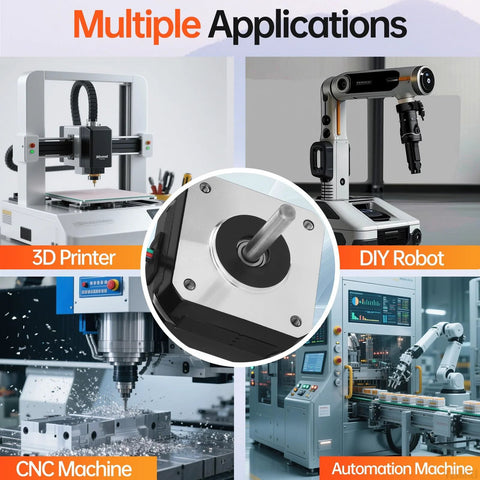 Versatile NEMA 17 stepper motor pack for 3D printer, CNC, DIY robot, and automation machine applications.