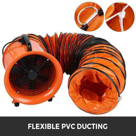 Built Different 12 Inch Industrial Blower Fan Featuring 3300 Rpm AC Motor With 520 Watt Power For Serious Workshop Ventilation and Flexible PVC Ducting