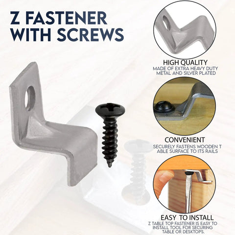 No Sweat Assembly Z Bracket Tabletop Fastener Kit With Black Screws Delivers Hella Strong Grip secures a z fastener with a black screw.