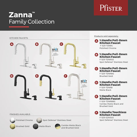 Zanna Kitchen Faucet With Pull Down Sprayer And Soap Dispenser Single Handle High Arc Spot Defense Stainless Steel Finish