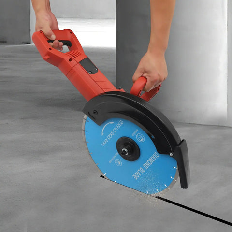Heavy Duty 14 Inch Circular Concrete Saw With 3000 Watt Electric Motor and Tough As Nails Build for Ripping Through Masonry Machines Featuring Deep Five Point Three One Inch Cutting Depth in use cutting concrete.