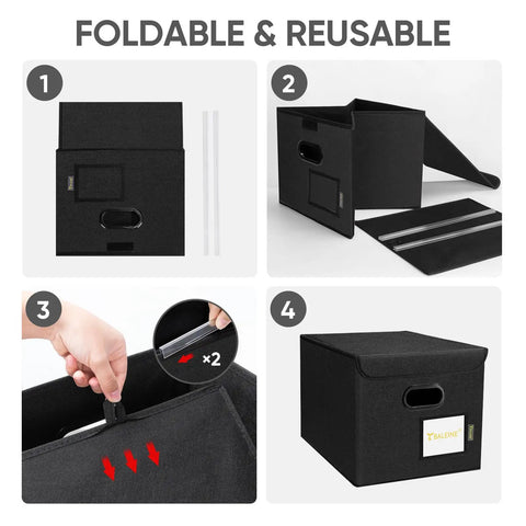 Collapsible File Organizer Box With Lid Featuring Slick Glide Rails For Letter Size Documents Made From Sturdy Polyester during assembly.