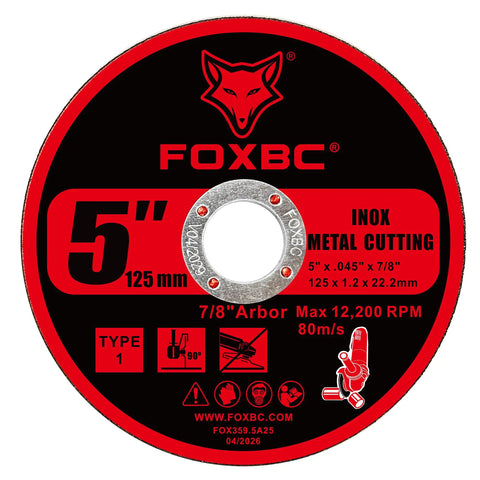 Heavy Duty 5 Inch Metal Cut Off Wheels For Angle Grinders 25 Pack Type 1 Grinding Discs With 7 8 Inch Arbor on display.