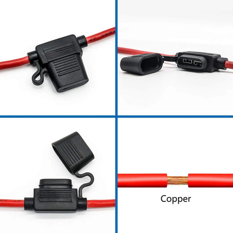 Beefy 10 Pack 16 AWG inline fuse holders with red waterproof cap and exposed copper wire for 12V systems ATC ATO compatible