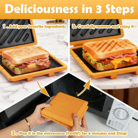 Portable Microwave Toaster For Crispy Grilled Cheese With Adjustable Silicone Strap and Removable Nonstick Plate used in microwave