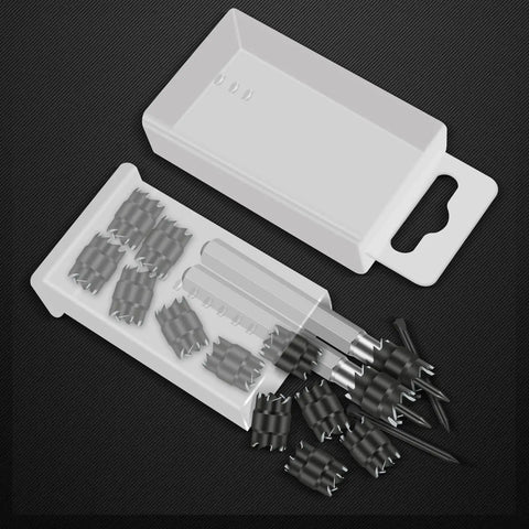 15 Piece Rotary Spot Weld Cutter Set With Double Sided HSS Three Eighths Inch Bits for power drill in a storage case