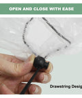 Close-up of drawstring design on 2-In-1 Outdoor Greenhouse Tunnel For Gardens And Chicken Coops, Foldable Hoop House With Cloche Cover