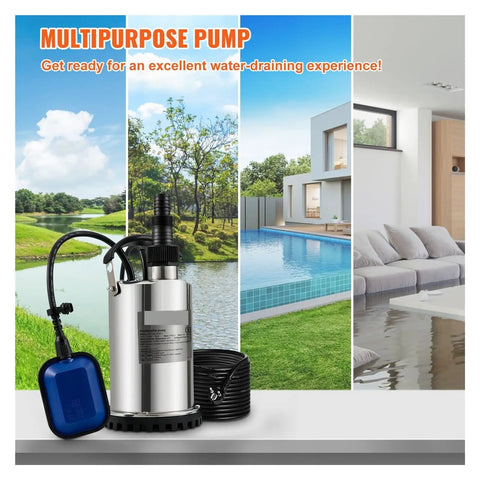Heavy Duty Submersible Sump Pump Stainless Steel 1300 Watt Clean Water Drainage Rig For Basements Pools And Hot Tubs Smashes Through Heavy Flooding Tasks With Zero Hassle on display with a cord and float switch.
