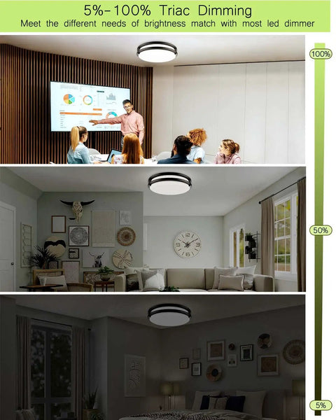 Three settings of Energy Saving LED Flush Mount Ceiling Light 13 Inch 40W 4000 Lumen Dimmable Kitchen Fixture in room environments