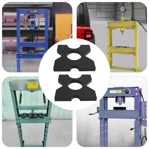 Tough As Nails H Frame Hydraulic Shop Press Plates 2 Pack One Inch Iron with round holes in various press setups.