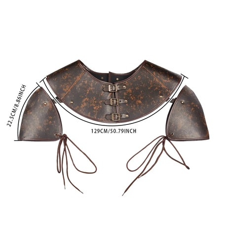 Medieval Leather Pauldron Shoulder Armor For Viking Knight Cosplay Larp Ren Faire Costume Brown Faux Leather With Collar Buckle
