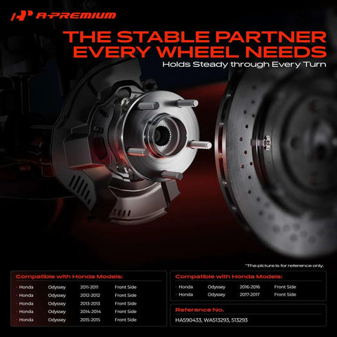 Premium Heavy Duty 2 Pack Front Wheel Bearing And Hub Assembly With 5 Lug Fits Honda Odyssey 2011 Through 2017 close-up view of hub assembly.