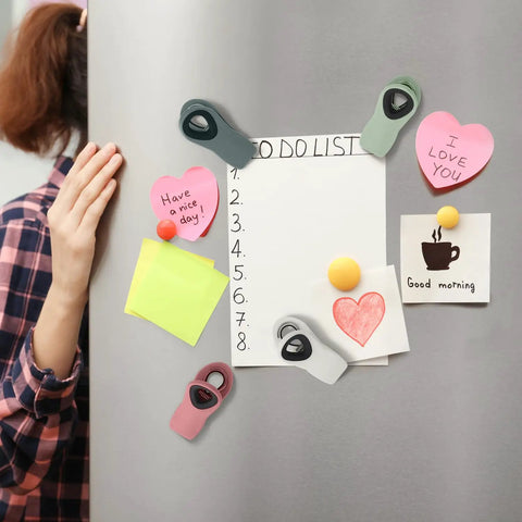 Game Changer Heavy Duty Magnetic Clips Keep Chips And Snacks Locked Down Crisp Through The Week Assorted Muted Tones on fridge.
