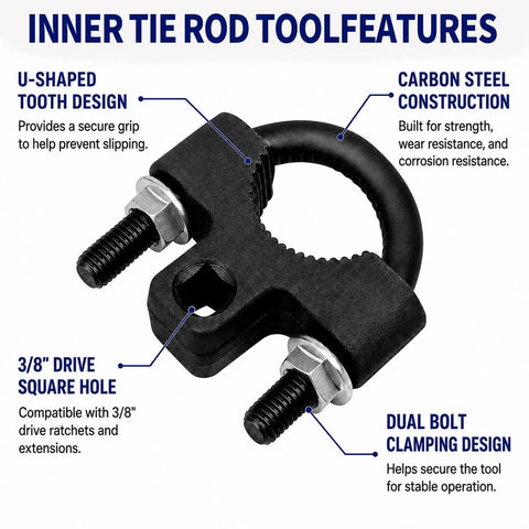 Three Eighth Inch Inner Tie Rod Removal Tool With Low Profile Carbon Steel Build For Steering Rack Service Pro Grade Grip And Serrated Bite For Easy Installation And Removal, 3/8 drive