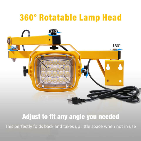 Ultra Bright 30W LED Dock Light With 40 Inch Folding Arm 4200 Lumen Output 360 Degree Rotating Head displayed with cord