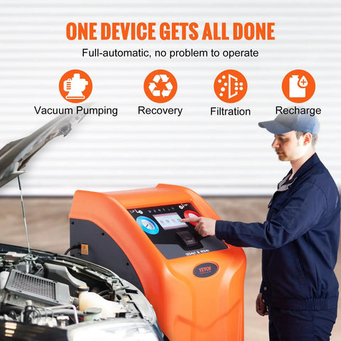 Fully Automatic Refrigerant Recovery Machine For R134A And R1234YF AC Systems in use for vacuum pumping and recovery.