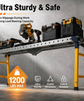 Heavy Duty Folding Welding Table 65 Inches With 5 Adjustable Heights Rock Solid Steel Workbench Built Tough To Handle Big Loads Up To 1200 Lbs Portable Fabrication Platform with tools and saw on top.