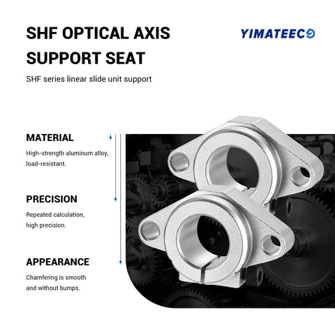 Front view of two aluminum SHF16 rail clamp seats for 12mm linear guides, oxidized finish