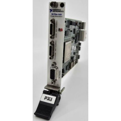 PXIe-1435 Camera Link Frame Grabber For High Speed Machine Vision And Scientific Imaging With PoCL, Cranks Up High Throughput And Flexible Base, Medium, And Full Camera Link Configs For Industrial And Biomedical Imaging front view of NI PXI board