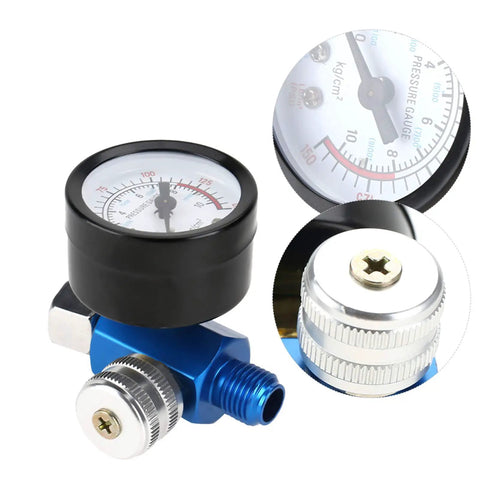 Inline Quarter Inch Pro Grade Mini Air Regulator Kit with Pressure Gauge, Adjustable 0 To 150 PSI, Clear Dial Display, Blue and Silver
