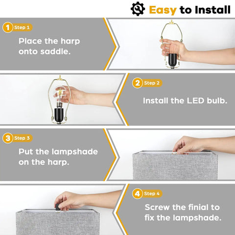 Installation steps for Set Of 2 Modern Touch Control Table Lamps With USB Ports For Nightstands, 22 Inch Large Bedside Lamps