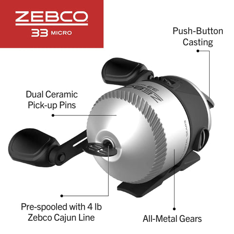 Micro Spincast Reel And Rod Combo For Beginners With A Five Foot Two Piece Rod, featuring quickset anti reverse and bite alert.