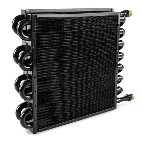 Half Inch Transmission Cooler Kit With Aluminum Tube And Fin 16 Pass Universal Oil Cooler side view showing fin design