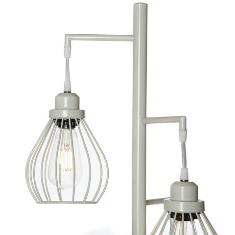 Close-up of Teardrop Modern LED Floor Lamp With Three Cage Shades For Bedroom Office And Living Room, showcasing white cage shade.