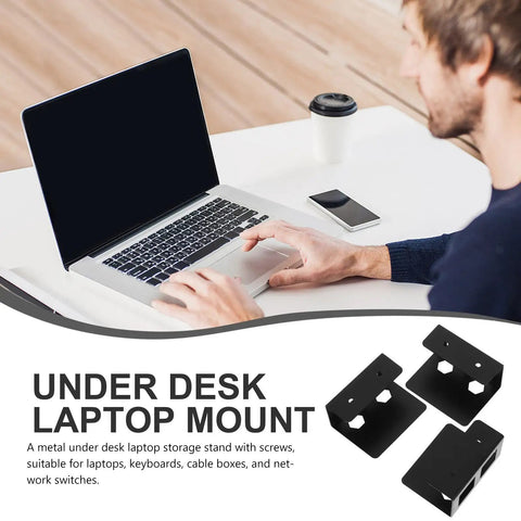 Rock Solid Under Desk Laptop And Keyboard Mount Bracket With Grippy Protective Pads And No Hassle Assembly For A Sharp Boss Desk Setup Total Game Changer Remote Workspace Organizer In Black with laptop and mobile device