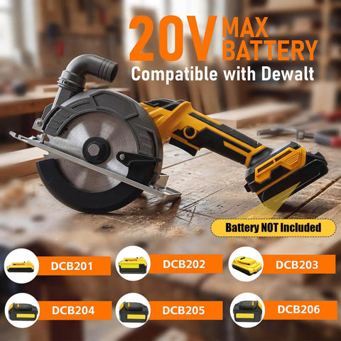 Heavy Duty Cordless Circular Saw With Slick 6 Inch Blade Compatible With Dewalt 20V Max System No Battery Included Portable Case And Precision Guide For Clean Wood And Pvc Cuts Built Tough No Sweat on wooden workbench.