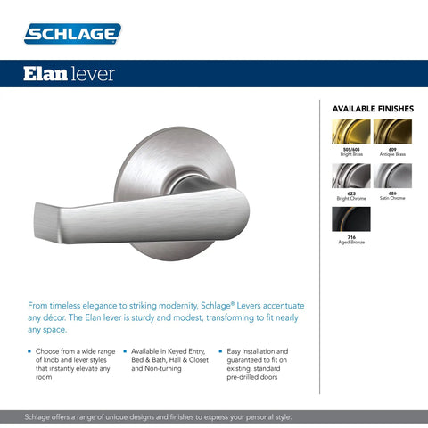 Elan Door Lever Hall And Closet Passage Handle Satin Chrome Non Locking Interior Door Hardware With Easy Install And Self Aligning Screws