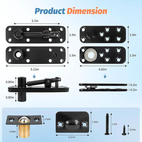 Concealed Door Pivot Hinge Set For Hidden Room And Secret Bookshelf Passage, Heavy Duty Up To 570 Lb Capacity, parts view