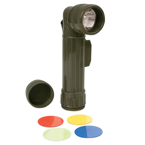 Versatile D-Cell Flashlight With Multi Mode Switch And Morse Code Signaling Water-Resistant High Impact Plastic Body Interchangeable Lenses