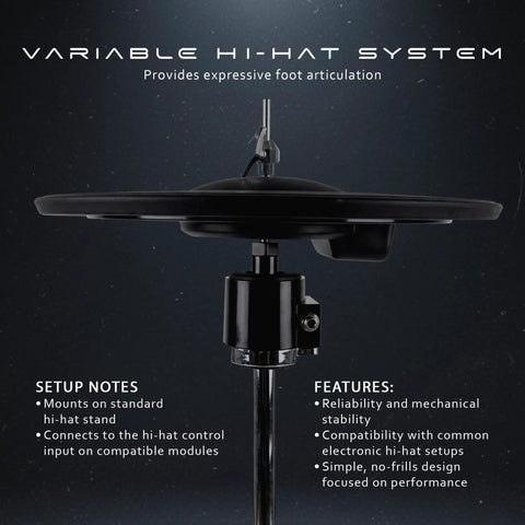 VH11 Style Hi Hat Controller Sensor for Electronic Drums on standard stand, featuring smooth variable open and closed foot control.