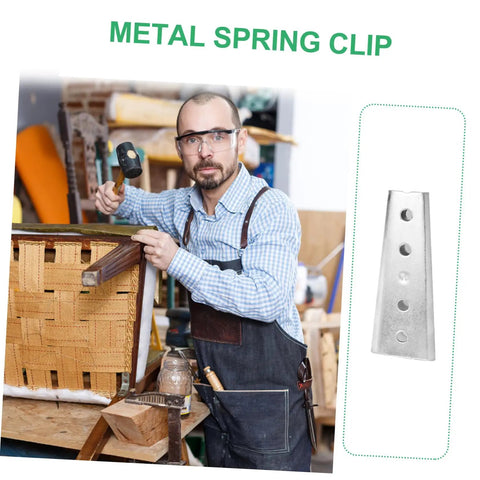 Heavy Duty Iron Sofa Connectors Four Pair Interlock Brackets For Sectional Furniture, Metal spring clip shown in use by craftsman.
