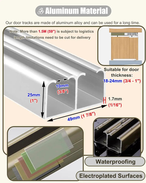 Heavy Duty Bypass Sliding Door Kit Slick Motion Track Hardware For Double Barn Doors Fits Up To Sixty One Inches aluminum alloy tracks with waterproofing.
