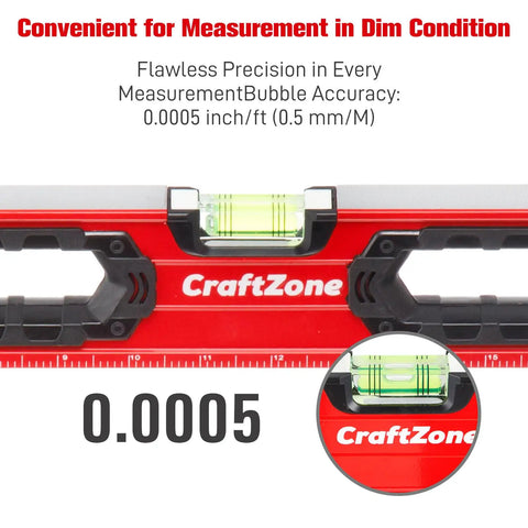 Heavy Duty Magnetic Spirit Level Set Includes 12 24 And 40 Inch Aluminum Bars with bubble accuracy of 0.0005 inch/ft for precise alignment.