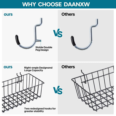Comparison of pegboard hooks and baskets in the All In One Pegboard Organizer Kit With 246 Pieces Hooks Bins Baskets Paper Towel Holder For One Eighth And One Quarter Pegboard Garage Tool Storage And Hanging Solutions To Keep Your Shop On Point.