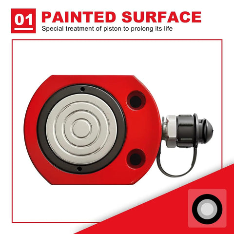 Heavy Duty Single Acting Hydraulic Ram Cylinder Jack With A Kick Ass Low Profile Build Delivers Sixty Thousand Pounds Of Smooth Lifting Force showing painted piston surface.